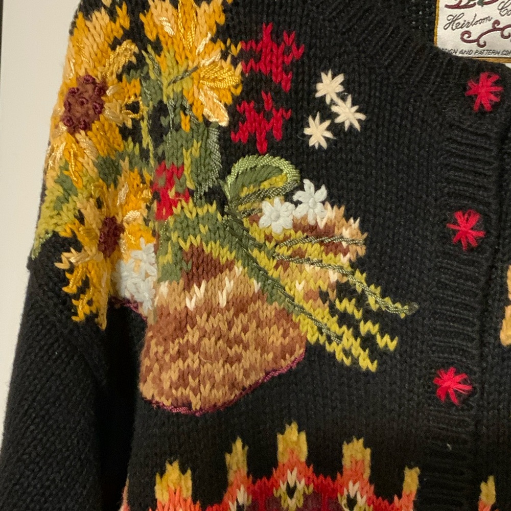 Black Floral Cardigan Sweater - Picture 7 of 8
